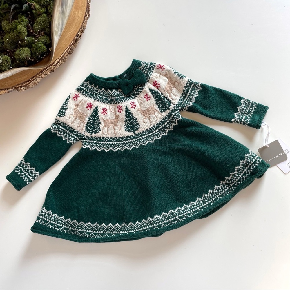 NWT | Tahari Green Holiday Christmas Knit Sweater Dress • 3-6m